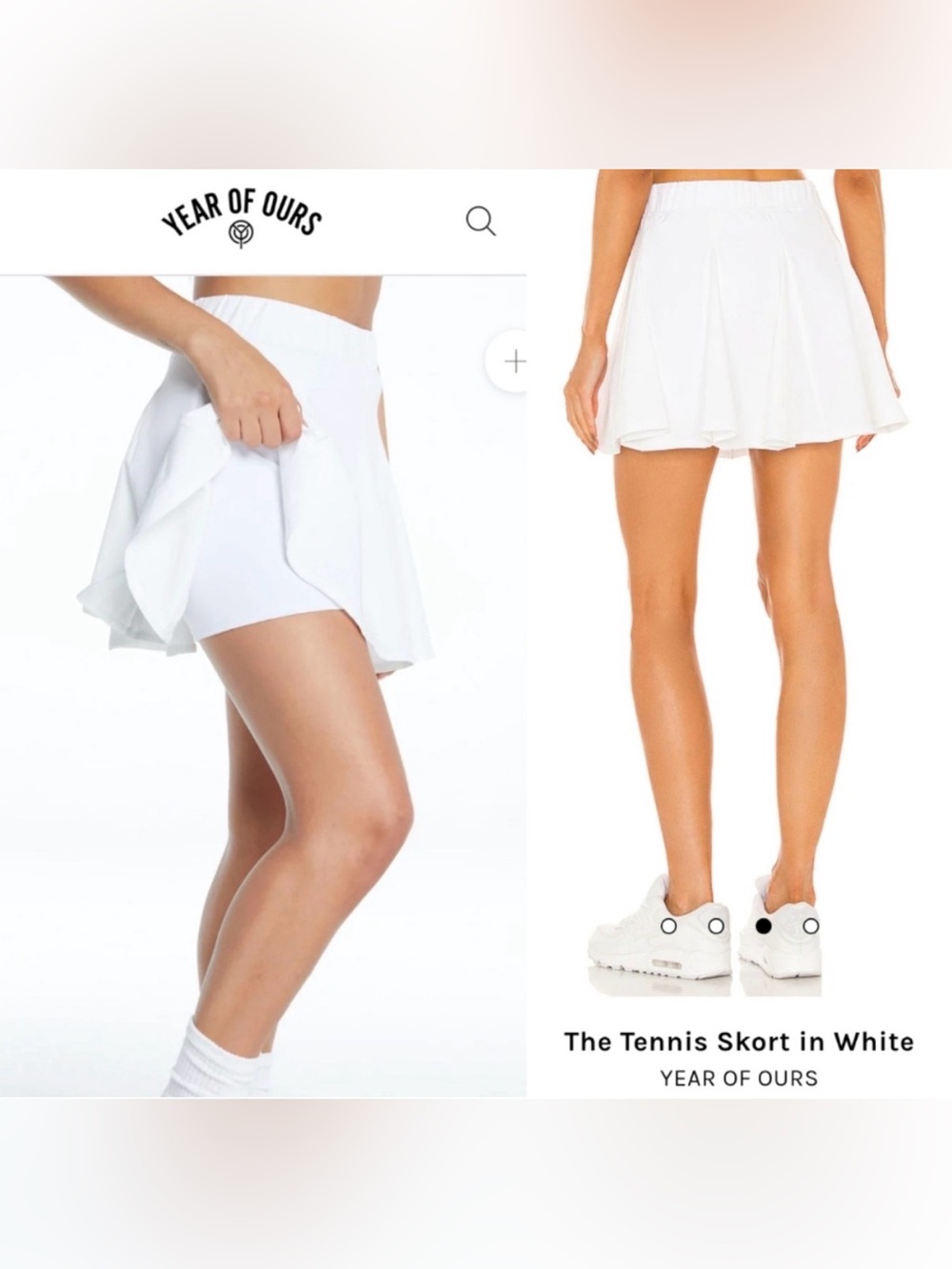Year of Ours Women’s The Tennis Skort Athletic Skirt White Small Elastic Waist